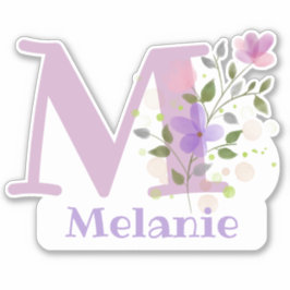 Namn Melanie & Initial med blomsterdesign Klistermärken