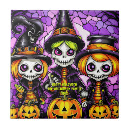Namn-mentalvårdsår Spooky Skeleton Witch-familjen Kakelplatta