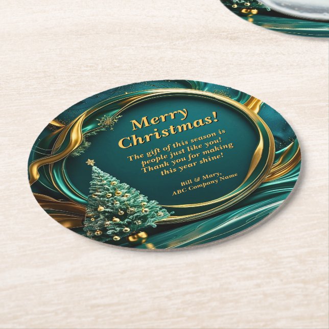 Namn Message Company Grönt Guld Julgran Underlägg Papper Rund (Vinklad)
