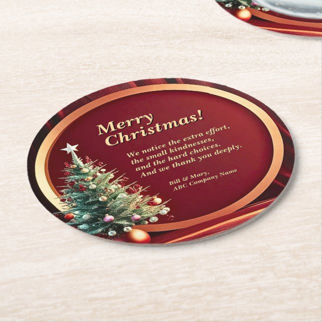 Namn Message Company Red Guld + Julgran Underlägg Papper Rund (Vinklad)