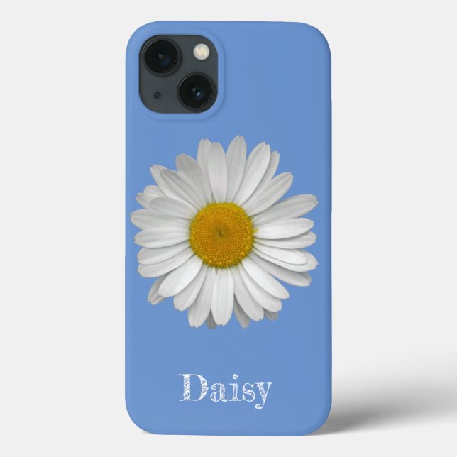 Namn Modern Elegant Vit Daisy blomma på blå (Baksida)