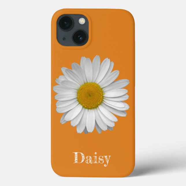 Namn Modern Elegant Vit Daisy blomma på Orange (Baksida)