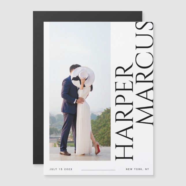 Namn Modern fotokort för Spara datum magneter (Fram/baksida)