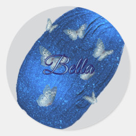 Namn Modern Shining Royal Blue med fjärilar Runt Klistermärke