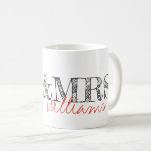 Namn Modern Typography Newlyweds Bröllop Kaffemugg