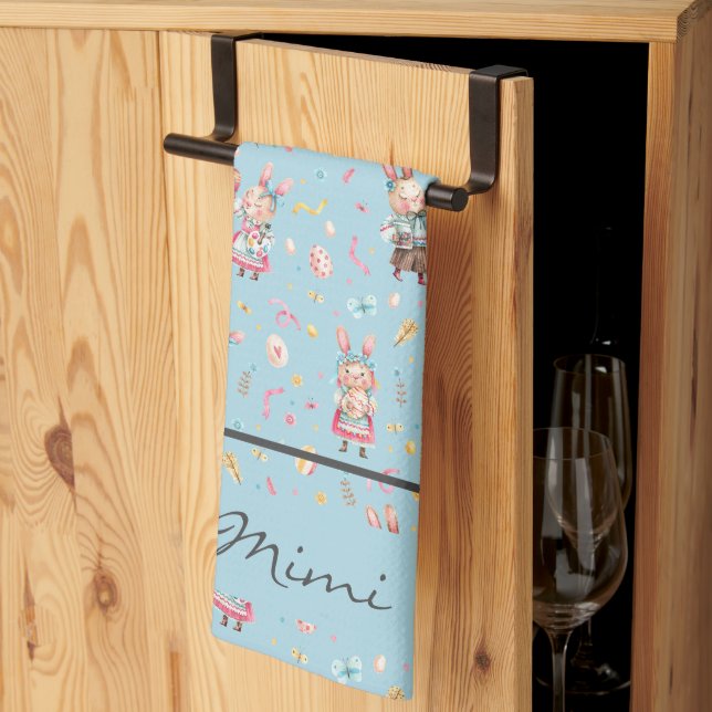 Namn, Modern Vintage Blue Påsk Kitchen Towel Kökshandduk (Thirds Fold)
