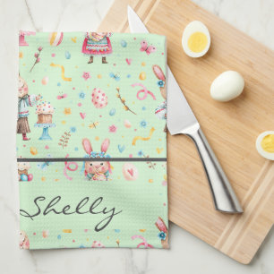 Namn, Modern Vintage Grönt Påsk Kitchen Towel Kökshandduk