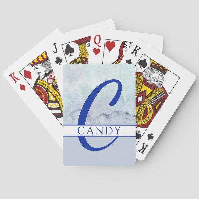 Namn | Monogram blå vattenfärg Casinokort (Baksidan)
