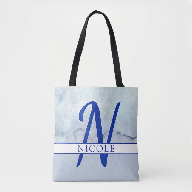 Namn/Monogram blå vattenfärg Tygkasse (Framsida)