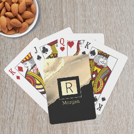 Namn & Monogram, Black & Guld Box, Guld Agate Casinokort