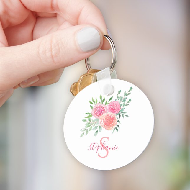 Namn Monogram Blommigt Nyckelring (Skapare uppladdad)