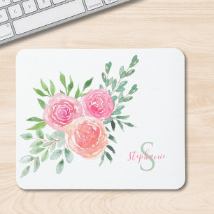 Namn Monogram Blommigt Vattenfärg Musmatta