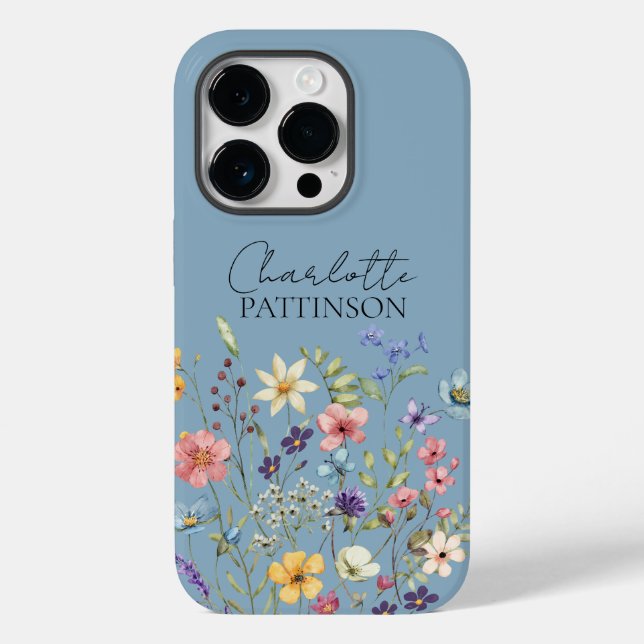 Namn Monogram Botanical Wildblomma Dusty Blue (Baksida)