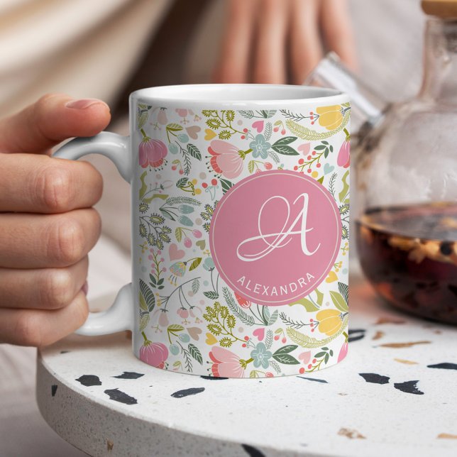 Namn monogram elegant gigantisk söt mönster rosa mugg (Skapare uppladdad)