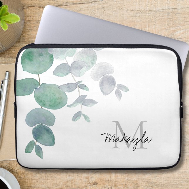 Namn Monogram Eucalyptus Laptop Fodral (Skapare uppladdad)