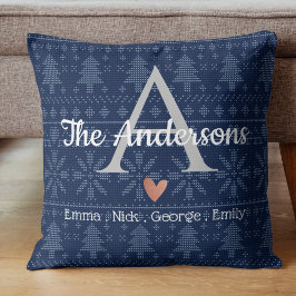 Namn Monogram för familjen elegant i Mönster Blue Kudde