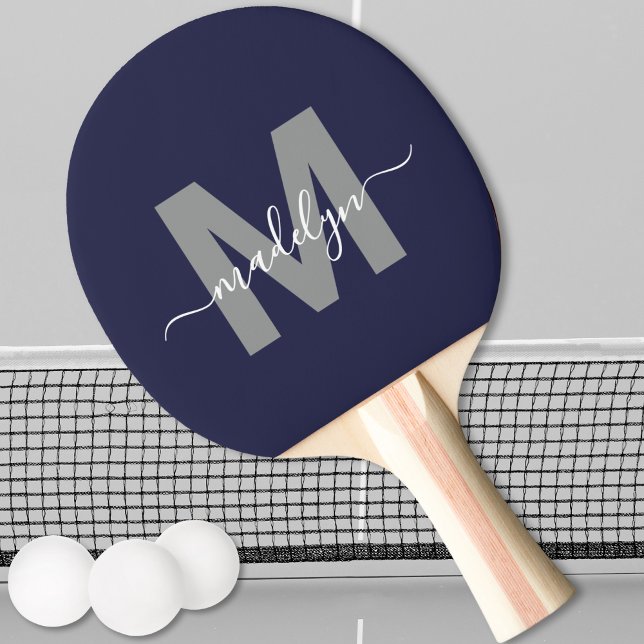Namn Monogram för marin blå Elegant Pingisracket (Navy Blue Elegant Script Name Monogram Ping Pong Paddle)