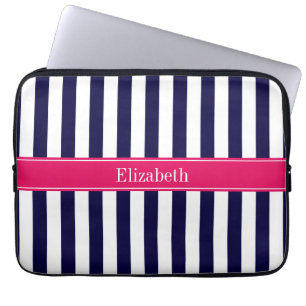 Namn Monogram för marinblå vit Rand, hallberry Laptop Fodral