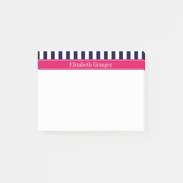 Namn Monogram för marinblå vit Rand, hallberry Post-it Block (Framsida)