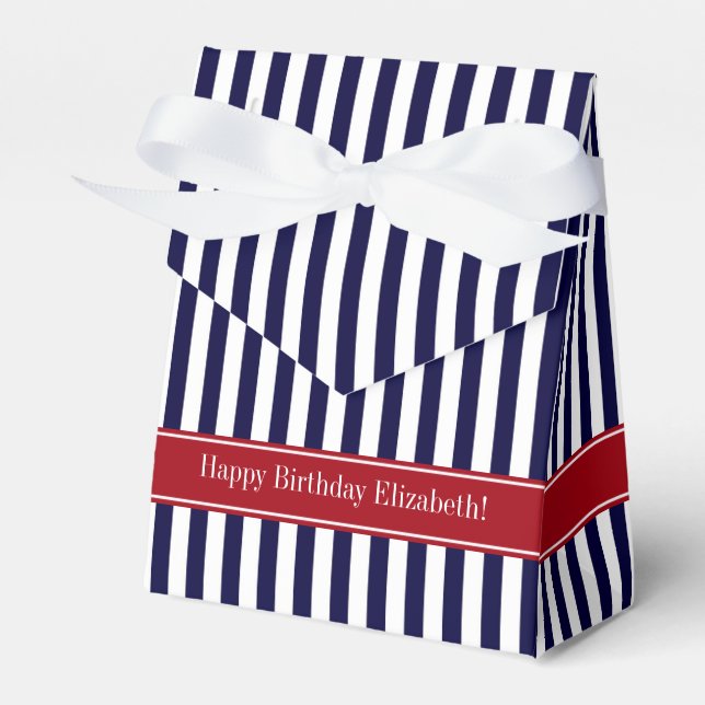 Namn Monogram för marinblåvite Rand-tranberry Presentaskar (Framsidan Sidan)
