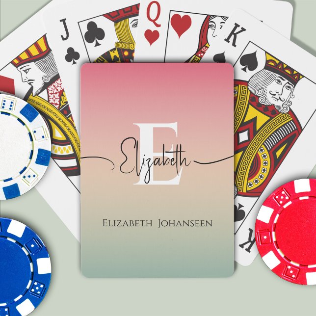Namn Monogram för övertoningsskript för rosa Gult  Casinokort (Skapare uppladdad)