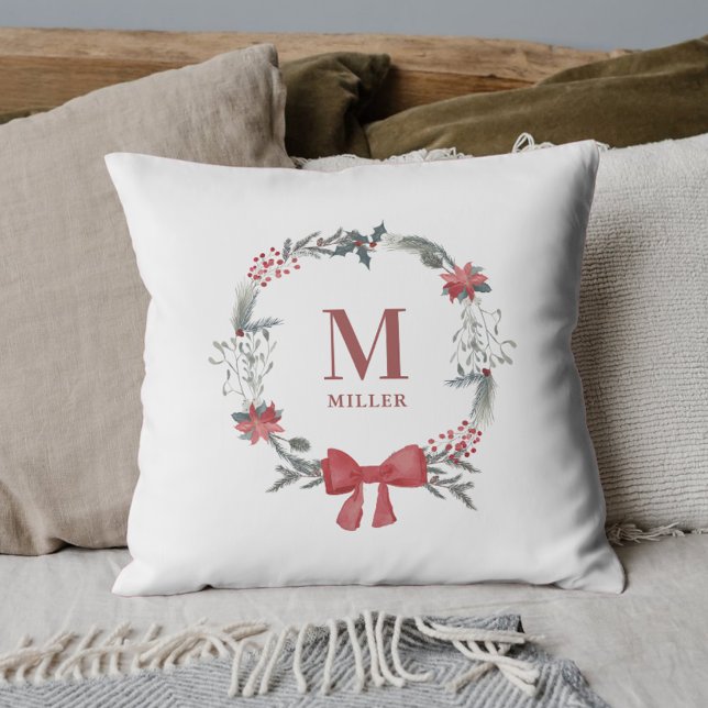 Namn Monogram från den rustiska julkransfamiljen Kudde (Skapare uppladdad)