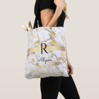 Namn & Monogram, Guld Bar, Vit & Guld Marmor