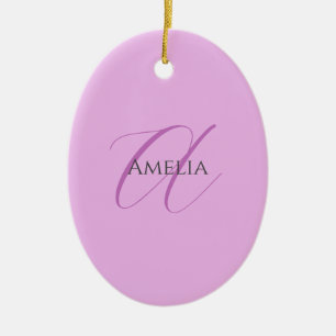 Namn Monogram Initial Brev Orchid & Lilac Julgransprydnad Keramik