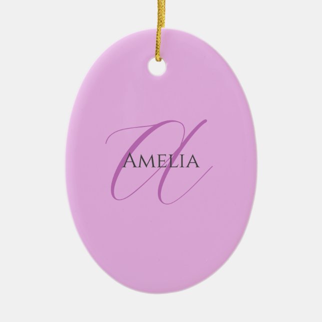 Namn Monogram Initial Brev Orchid & Lilac Julgransprydnad Keramik (Framsidan)