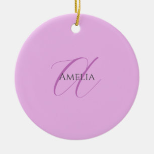 Namn Monogram Initial Brev Orchid & Lilac Julgransprydnad Keramik