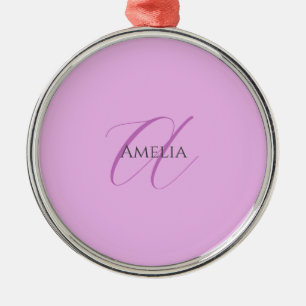 Namn Monogram Initial Brev Orchid & Lilac Julgransprydnad Metall
