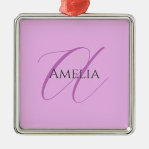 Namn Monogram Initial Brev Orchid & Lilac Julgransprydnad Metall