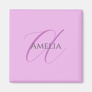 Namn Monogram Initial Brev Orchid & Lilac Magnet