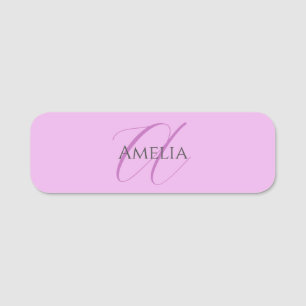 Namn Monogram Initial Brev Orchid & Lilac Namnbricka