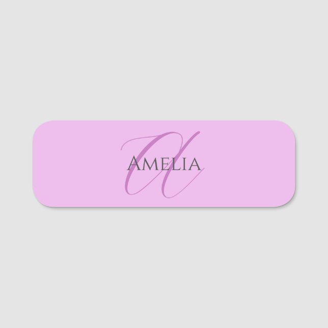 Namn Monogram Initial Brev Orchid & Lilac Namnbricka (Framsida)