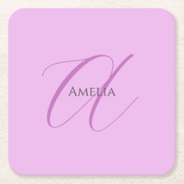 Namn Monogram Initial Brev Orchid & Lilac Underlägg Papper Kvadrat