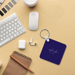 namn monogram klassisk minimalistisk blått och vit nyckelring