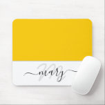 Namn Monogram Lemon White Modern med minimal Gult Musmatta<br><div class="desc">Modern Abstrakt Contemporary Design Italiensk design Florence mode florenceK</div>