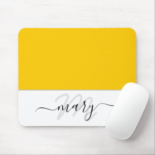 Namn Monogram Lemon White Modern med minimal Gult Musmatta