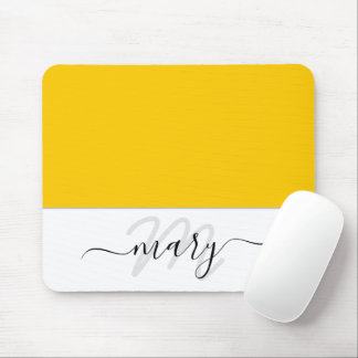 Namn Monogram Lemon White Modern med minimal Gult Musmatta