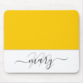 Namn Monogram Lemon White Modern med minimal Gult Musmatta