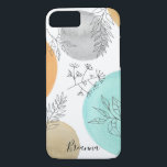 Namn Monogram Line Teckning Löv Mönster<br><div class="desc">Detta moderna och snyggt telefonfodral dekoreras med en originallinje teckning löv mönster med vattenfärgade former i krämer, turkos, beige och grått på vit bakgrund.
Anpassa telefonväskan med ditt namn eller gör den till ett monogram.
Original Teckning © Michele Davies.</div>