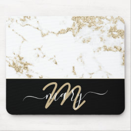 Namn Monogram Marble Guld Elegant Back White Musmatta