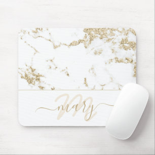 Namn Monogram Marble Guld Elegant White Abstrakt Musmatta
