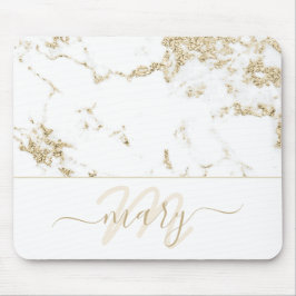 Namn Monogram Marble Guld Elegant White Abstrakt Musmatta