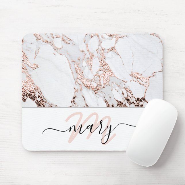 Namn Monogram Marble Ro Rosa White Abstrakt Musmatta (Med mus)
