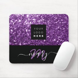 Namn Monogram Minimal Lila Glitter Logotyp Musmatta