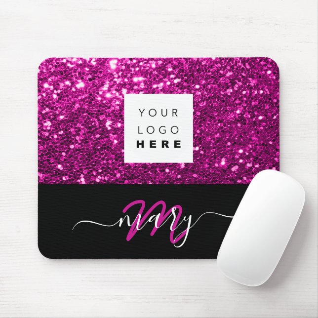 Namn Monogram Minimal Rosa Glitter Logotyp Musmatta (Med mus)