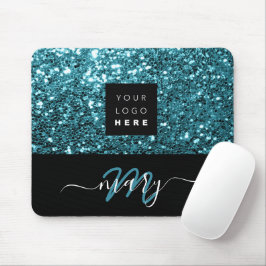 Namn Monogram - minsta blå Glitter-Logotyp Musmatta