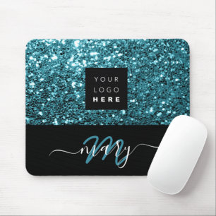 Namn Monogram - minsta blå Glitter-Logotyp Musmatta
